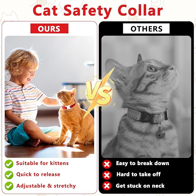 Elastic Cat Collar, Stretch Cat Collar Quick Release, Bright Colors Safety Kitten Collar Adjustable Collar for Kittens, Lightweight Soft Polyester Collars for Boy Girl Cats (Red,M)