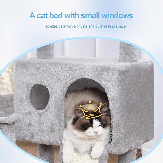 Hey-brother Cat Tree Tower, Scratching Posts with Removable Toys, Cozy Condo, Platform, Hammock, Sisal Scratch Board and Ball for Indoor Kittens, 41.3 Inches, Light Gray MPJ008SW