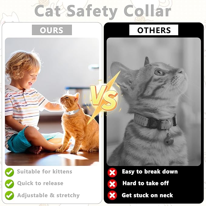 Elastic Cat Collar, Stretch Cat Collar Quick Release, Bright Colors Safety Kitten Collar Adjustable Collar for Kittens, Lightweight Soft Polyester Collars for Boy Girl Cats (LightGray,M)