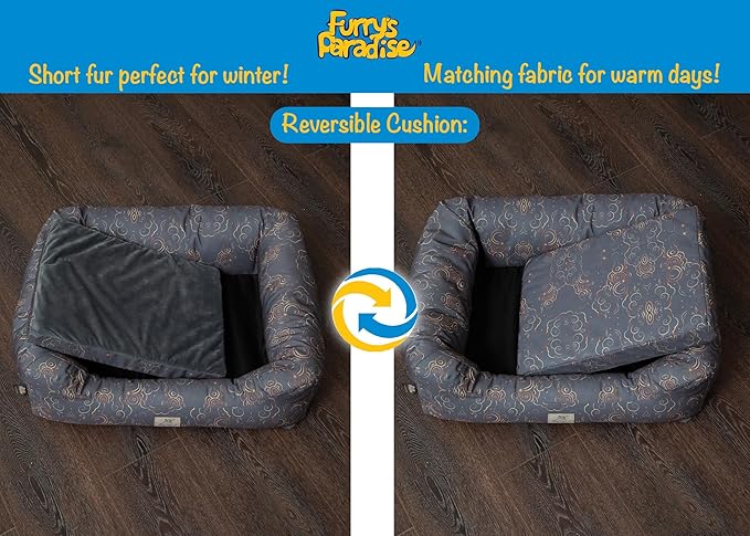 Furry's Paradise Foam Cuddler Pet Bed with Waterproof Liners, Reversible Cushion, Washable Cover, Recycled Fibers and Non-Slip Bottom. (in The Clouds, Orthopedic Large)