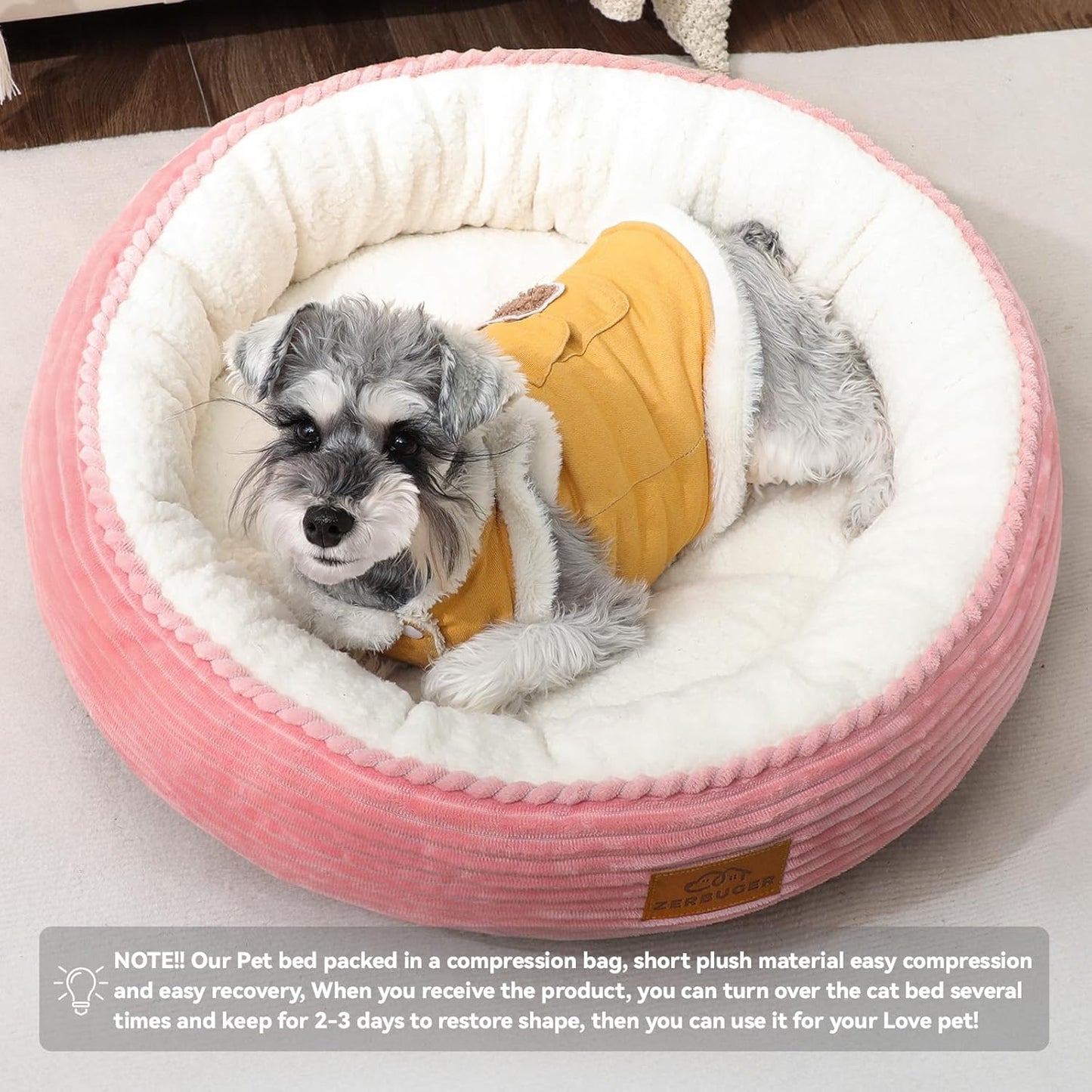 23in Pink Round Cat Dog Bed for Large Medium Small Dogs Cats, Machine Washable Sleeping Sofa, Non-Slip Bottom Breathable Soft Calming Pet Cuddler for Indoor/Outdoor/Car/Cage