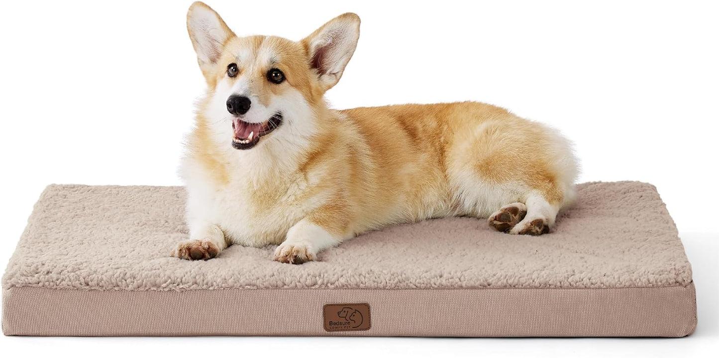 Bedsure Large Dog Bed for Crate - Orthopedic Flat Pet Beds with Removable Washable Cover, Egg Crate Foam Crate Mat, Suitable for Pet Up to 50 lbs