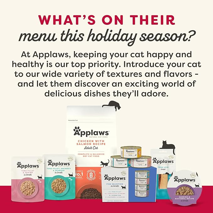 Applaws Lickable Holiday Cat Treats, Natural Grain-Free Purée, Made with Limited and Natural Ingredients, No Artificial Additives, Chicken, Tuna & Salmon Squeeze Up Cat Treats (60 x 0.5 oz Sachets)