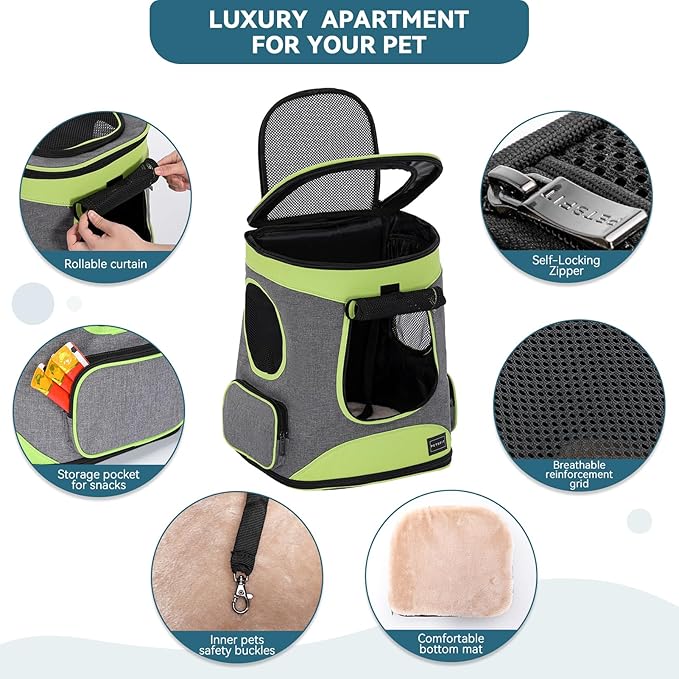 Petsfit Pet Backpack Carrier Easy-Fit Dog Travel Backpack Carrier for Hiking Walking Cycling Suitable for Small Medium Dogs Cats and Rabbits up to 22 Pounds, Green