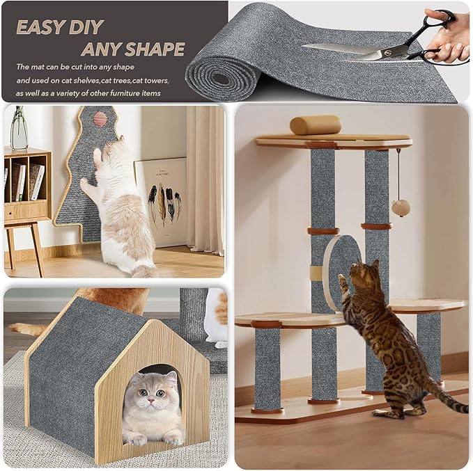 78.7"X15.8" Cat Scratching Mat, Self-Adhesive Cats Carpet, DIY Scratch Furniture Protector for Couch, Sofa, Wall & Doors, Durable Cat Scratch Guards Couch Cats Scratcher From Claw (Light Grey)