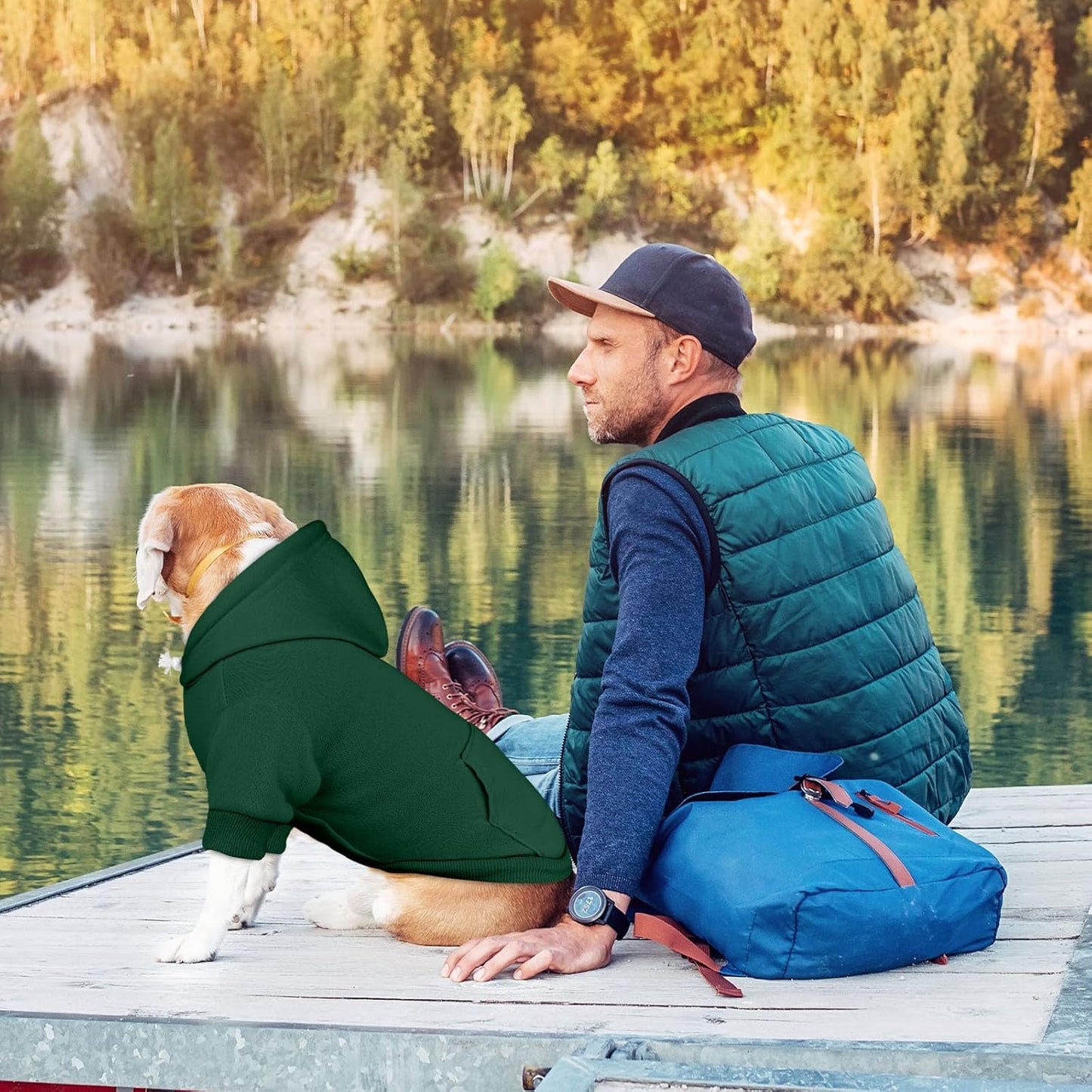 Dog Sweaters for Large Dogs Pet Sweater Solid Soft Brushed Fleece Dog Hoodie Clothes Pet Hoodie Sweatshirt with Pocket(Green-L)