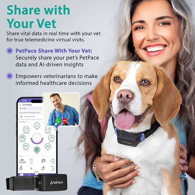 NEW Dog Health Monitor V3.0 by PetPace – AI Smart Collar with 24/7 Vital Signs, Pain & GPS Tracking, Telehealth AskaVet & Share With Your Vet, Smartwatch Sync – Subscription Required (Small)