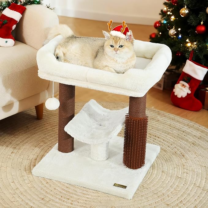 Hoopet cat Tree Tower,cat Scratching Post for Indoor Cats,Featuring with Super Cozy Perch,Cat Self Groomer and Interactive Dangling Ball Great for Kittens and Cats
