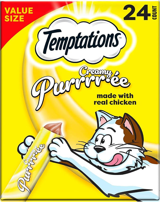 Temptations Creamy Puree Squeezable Lickable Wet Cat Treats with Chicken, 0.42 oz. Tubes, 24 Count