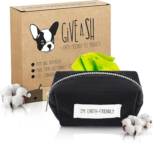 Black Poop Bags Holder - 10% to Charity - Strong Quality Zipper - Virgin Plastic Free - Black Dispenser with Secure Carabiner