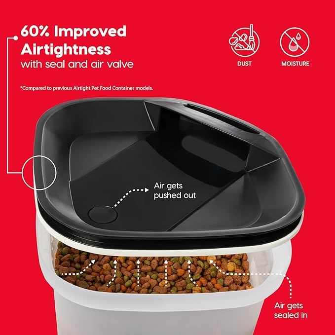 IRIS USA Pet Food Storage Container 25 lbs, Premium 60% Improved Airtight Seal with Air Valve, 2 Cup Scoop, Removable Wheels, Easy to Open - Made in the USA, Black