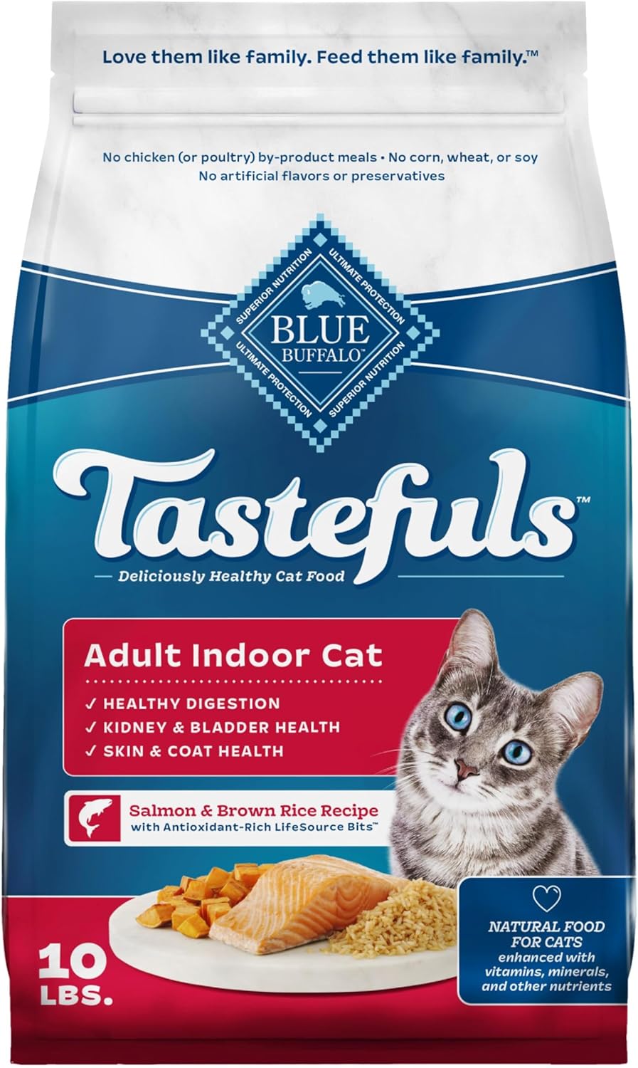 Blue Buffalo Tastefuls Indoor Natural Adult Dry Cat Food, Salmon & Brown Rice 10lb Bag