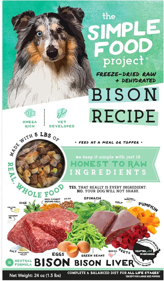 Simple Food Project - Bison Recipe - Freeze Dried Raw Food for Dogs - 24oz
