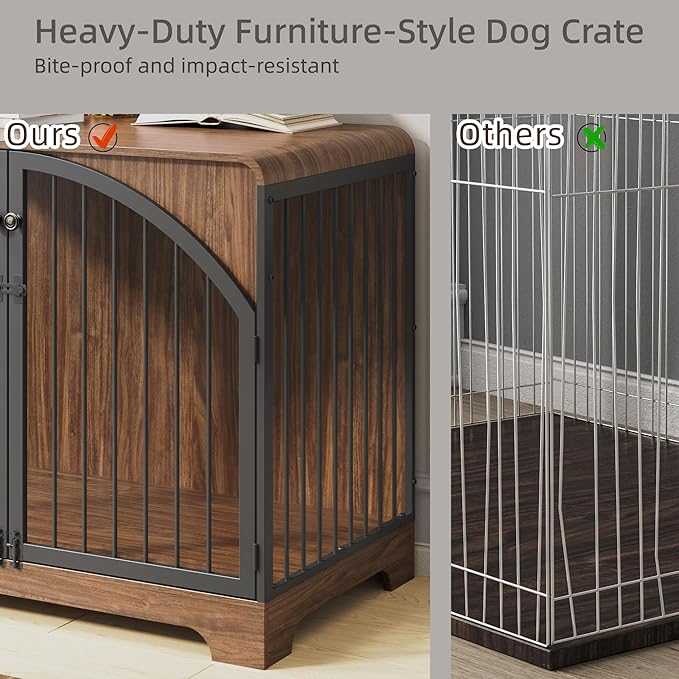 40" Farmhouse Dog Crate Furniture for Large/Medium Dogs, Decorative Pet House End Table, Wooden Dog Kennel Furniture Indoor, Retro Brown