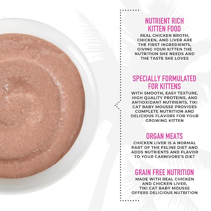 Tiki Cat Baby, Chicken and Chicken Liver, Grain-Free and Nutrient Rich, Wet Cat Food for Kittens 4 Weeks+, 2.4 oz. Pouch (Pack of 12)