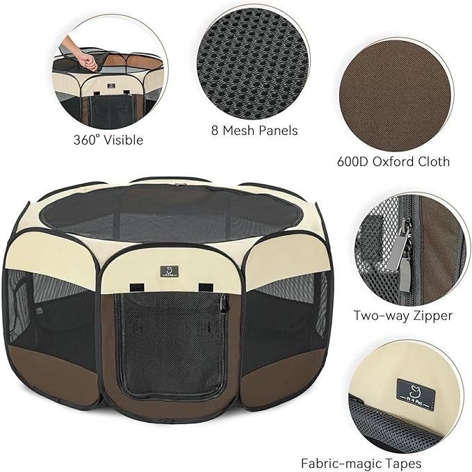 A4Pet Puppy Playpen, 39.5” Pet Playpen with Bowl, Suitable for Puppies, Kittens, and Small Animals, Removable Zipper & Mesh Panel(16”W × 10”H)