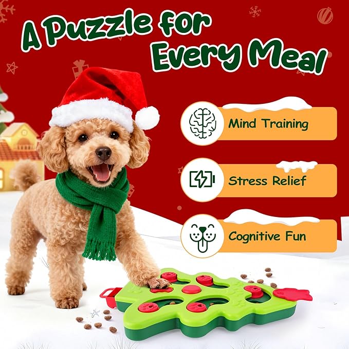Christmas Dog Enrichment Toy Set — Interactive Dog Puzzle Toy for Mental Stimulation, Lick Mat for Slow Feeding, Squeaky & Treat Balls for Small & Medium Dogs