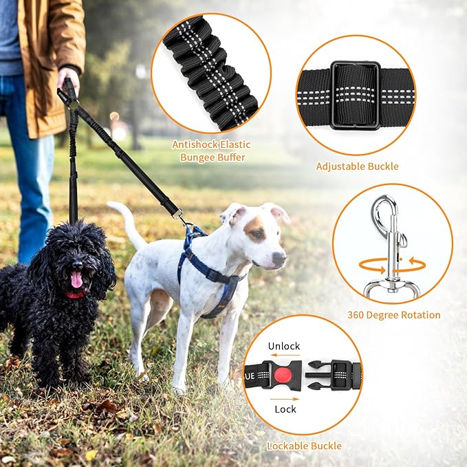 BWOGUE Double Dog Cat Seat Belts, Car Headrest Restraint Adjustable Travel Leash,Safety Elastic Leads Splitter Connect Vehicle Seatbelt Harness for 2 Dogs