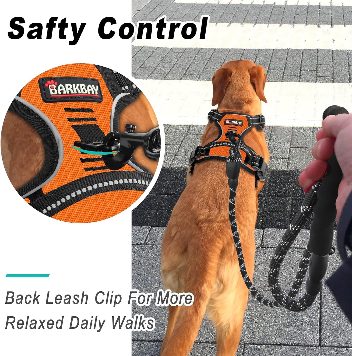 BARKBAY No Pull Dog Harness Large Step in Reflective Dog Harness with Front Clip and Easy Control Handle for Walking Training Running(Orange,L)