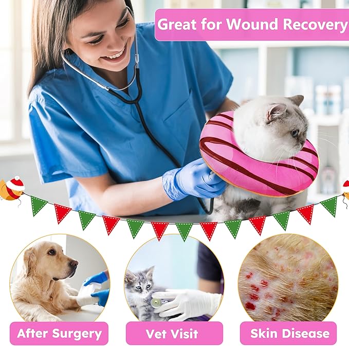 Cat Cone Collar Soft, Cat Recovery Collar for Wound Healing Cute Donut Adjustable Kitten Cones to Stop Licking Comfortable Lightweight Neck Elizabethan Collars for Kittens After Surgery