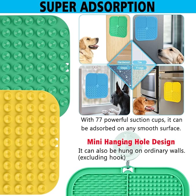 Lick Mat for Dogs, Large Dog Lick Mat with Suction Cups for Anxiety, Peanut Butter Dog Licking Mat Slow Feeder Dispensing Treater Lick Pad for Dogs Cats Grooming Bathing and Training (Green)