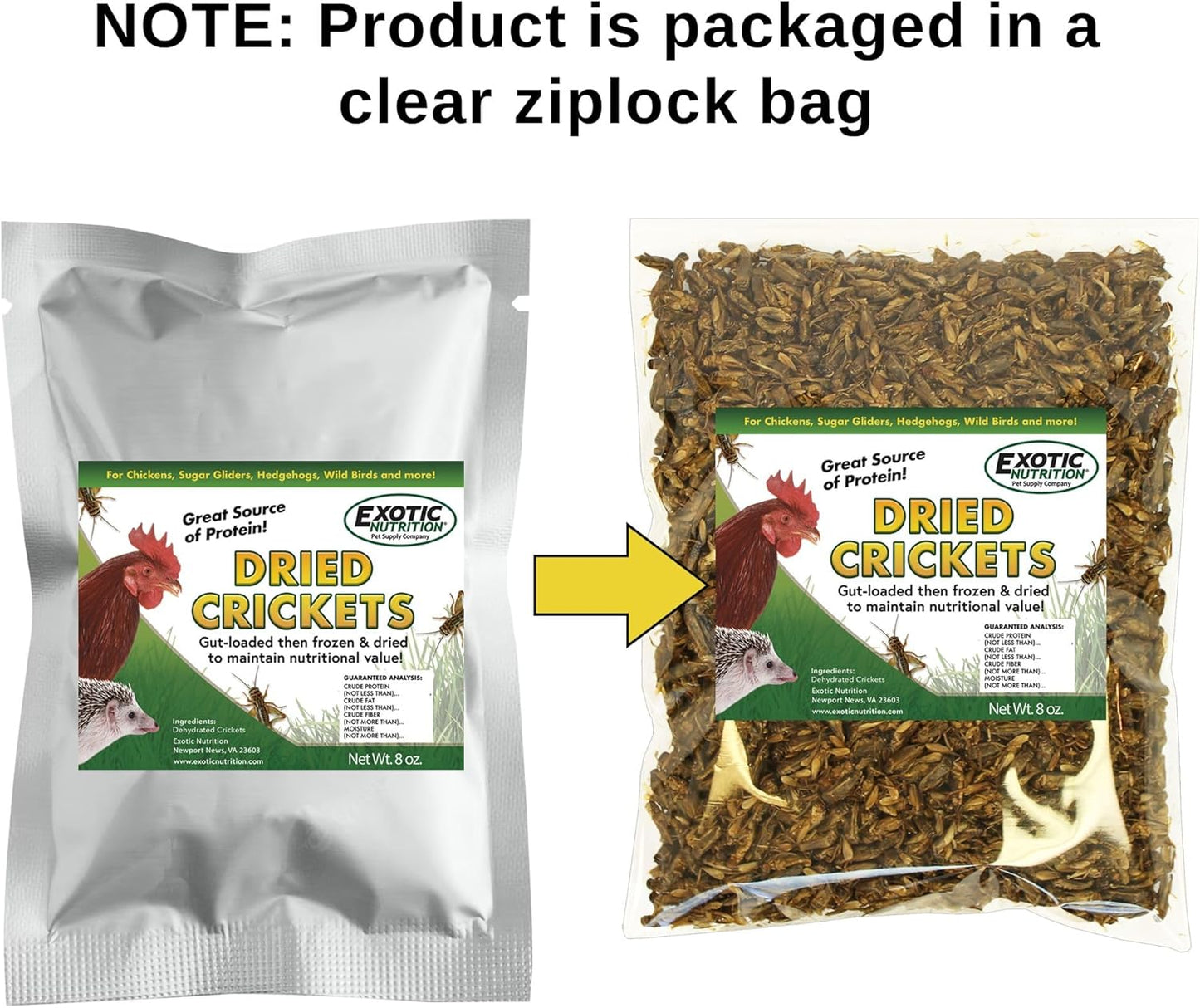 1.5 Pound Dried Crickets - High Protein Insect Treat - Chickens, Wild Birds, Hedgehogs, Bluebirds, Reptiles, Sugar Gliders, Opossums, Skunks, Lizards, Bearded Dragons, Fish, Turtles 8 oz. (3 Pack)