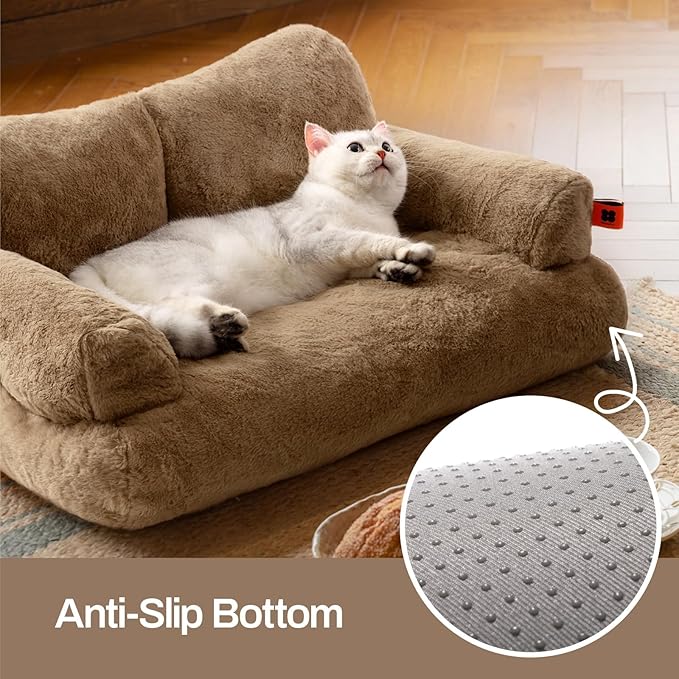 MEWOOFUN Dog Couch, Supportive Small Dog Bed for Puppy and Cats with Removable Washable Cover, Fluffy Cat Couch with Non-Slip Bottom (Camel, 26.0" L X 19.0" W X 13.0" Th)