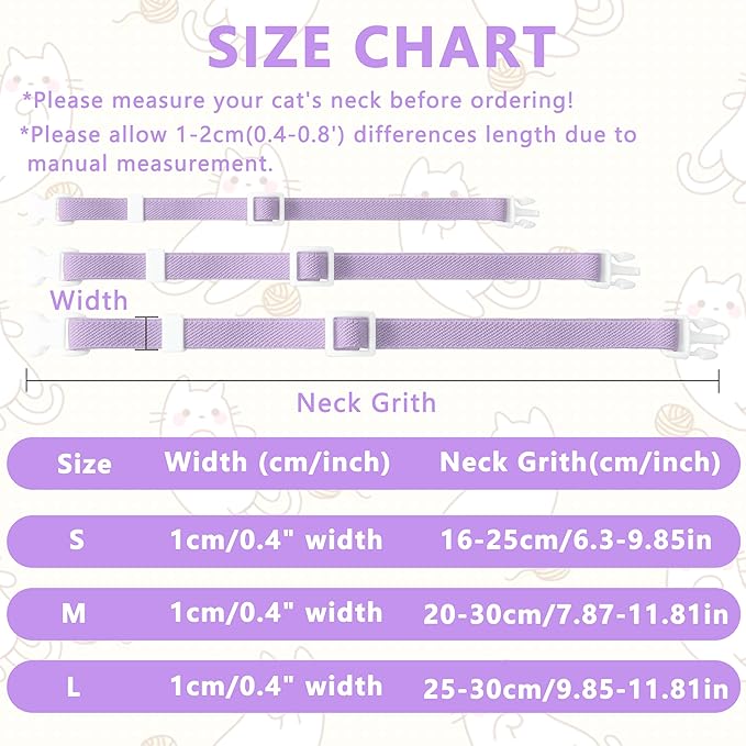 Elastic Cat Collar, Stretch Cat Collar Quick Release, Bright Colors Safety Kitten Collar Adjustable Collar for Kittens, Lightweight Soft Polyester Collars for Boy Girl Cats (Purple,L)