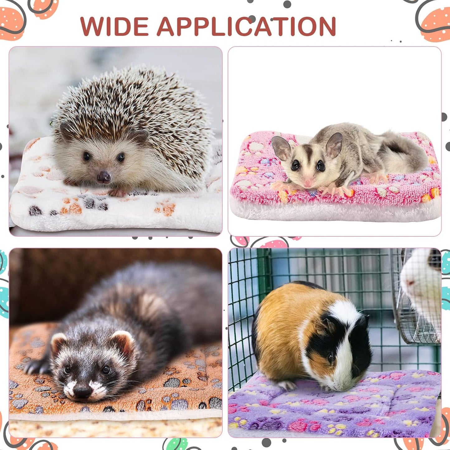 4 Pack Ultra Soft Dog Cat Bed Mat with Cute Prints Reversible Fleece Dog Crate Kennel Pad Cozy Washable Thickened Hamster Guinea Pig Pet Bed Mat for Small Animals(13 x 10 Inches,Vivid Color)
