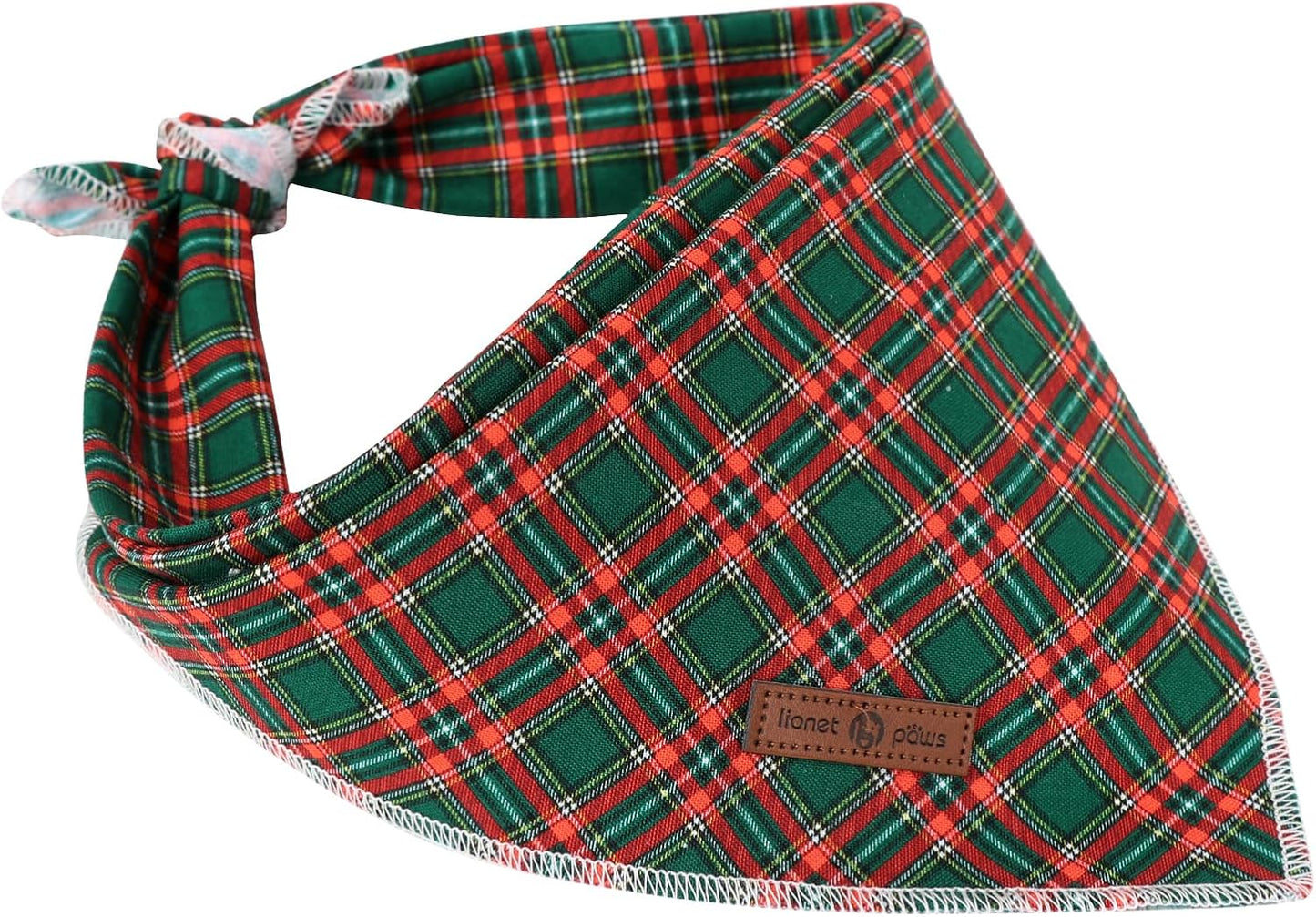 Lionet Paws Christmas Dog Bandana for Medium Large Dogs,Green Grid Dog Kerchief Washable Dogs Triangle Bibs Scarf for Girl or Boy