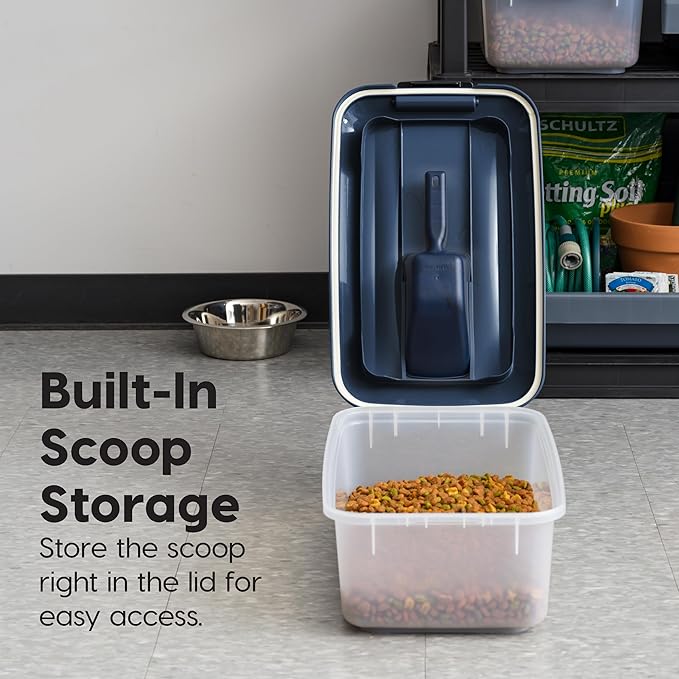 IRIS USA WeatherPro Airtight Pet Food Storage Container, Up to 14 lbs, Dog Cat Bird and Other Pet Food Storage Bin Keep Pests Out Translucent Body BPA Free Stackable, 2 Pack, Navy