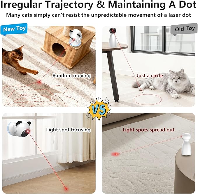 Laser Cat Toys for Indoor Cats, Truly Random Trjajectory, Suction Cup Design, Run Quiet, Interactive Cat Toy Automatic