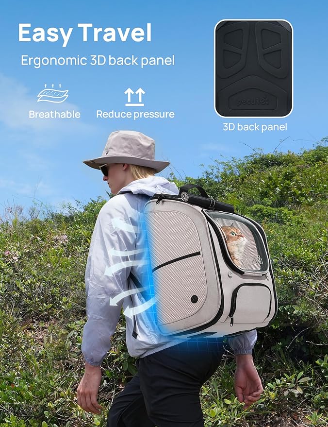 Pecute Cat Backpack Carrier, Large Space Cat Bubble Backpack, Breathable Cat Carrier, Shaded Dog Backpack Carrier, Ergonomic 3D Design for Travel, Hiking, Suitable for Shopping, and Vet, Khaki