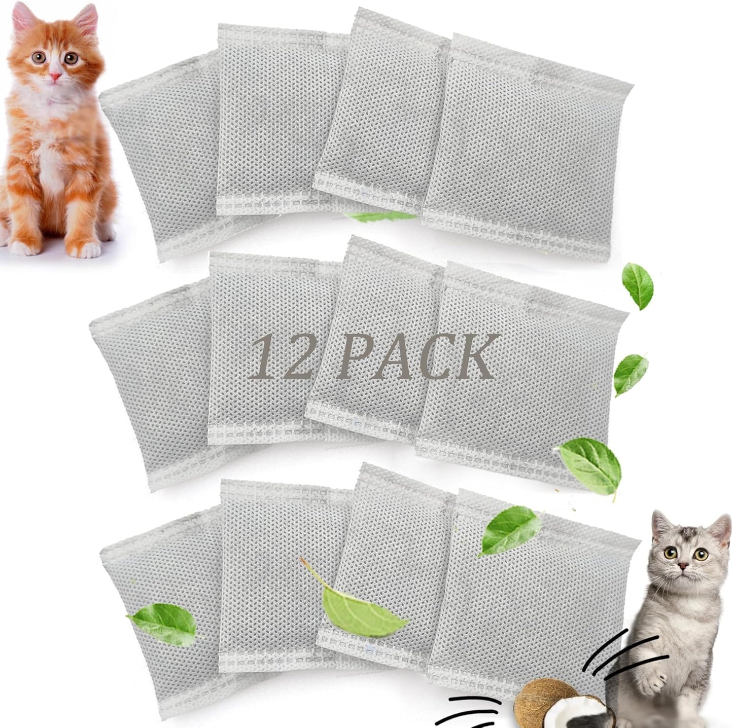 12 Pack Universal Odor Eliminator for Hooded Cat Litter Box, Natural Activated Charcoal Filters Refills, Cat Toilet Odor Control Replacement for Automatic Litter Box