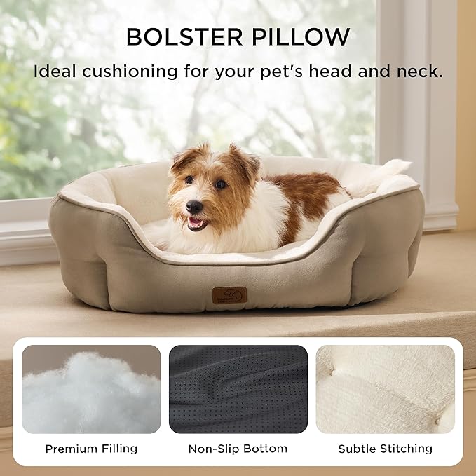 Bedsure Dog Bed for Medium Dogs - Round Washable Medium Pet Bed, Anti-Slip Donut Fluffy Plush Indoor Fur Cat Bed, 28 inches, Camel