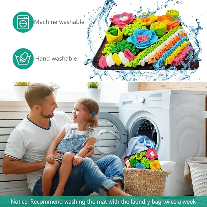 ORIA Snuffle Mat for Dogs, Interactive Sniff Mat for Slow Eating and Keep Busy, Dog Puzzle Toy for Boredom, Encourages Natural Foraging Skills, for Dogs Cats Rabbits, 15.4x15.4''