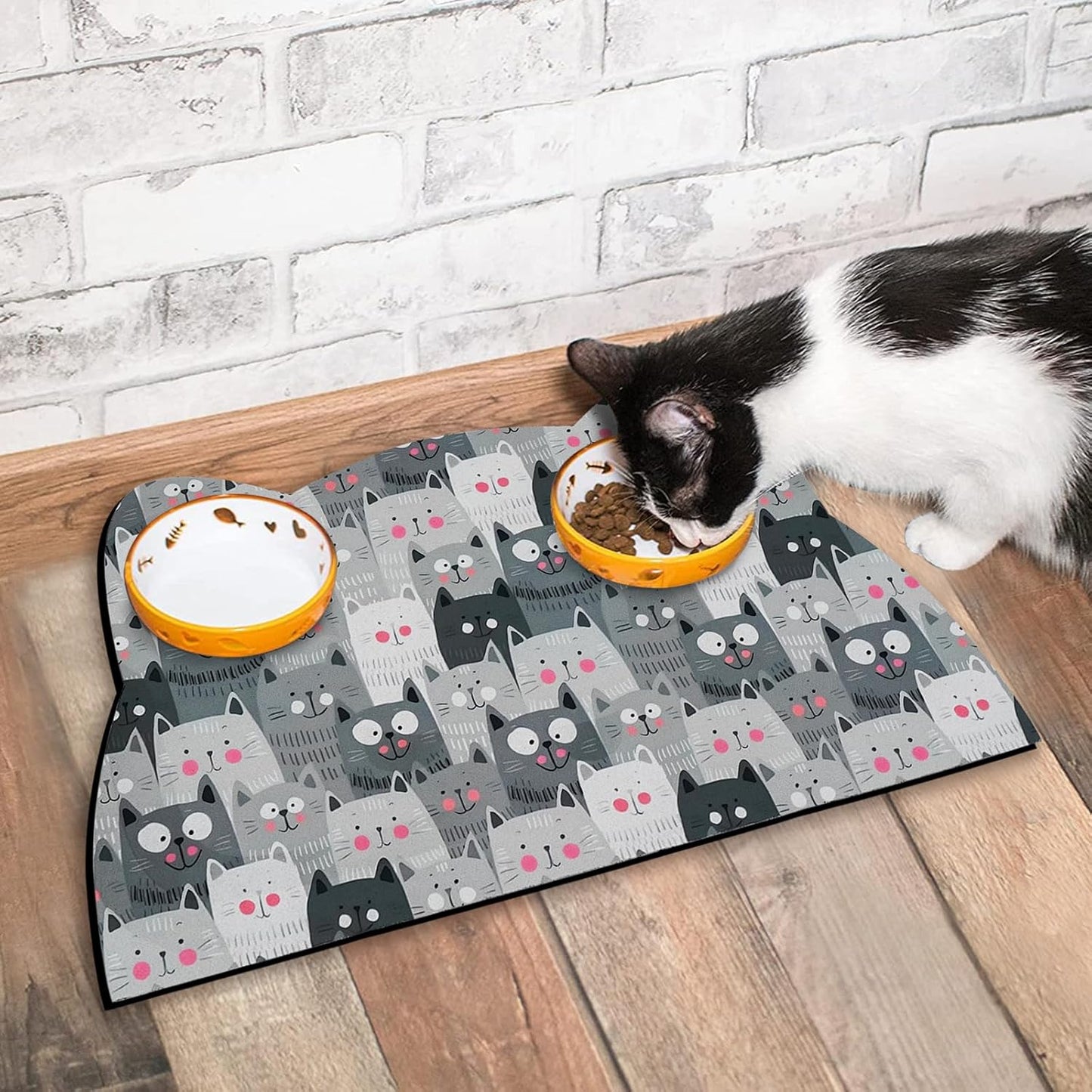Grey Cat Food & Water Mats - Absorbent Pet Feeding Placemats 23.6 * 13.7 inch