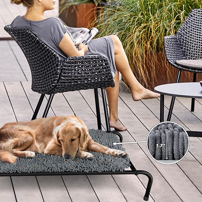 Elevated Dog Bed with Snuffle Mat Feature 2 in 1, Raised Dog Bed for Indoor and Outdoor Use Portable Warm Pet Cot with Puzzle Feeding Game for Slow Eating, Suitable for Small Medium Large Dogs