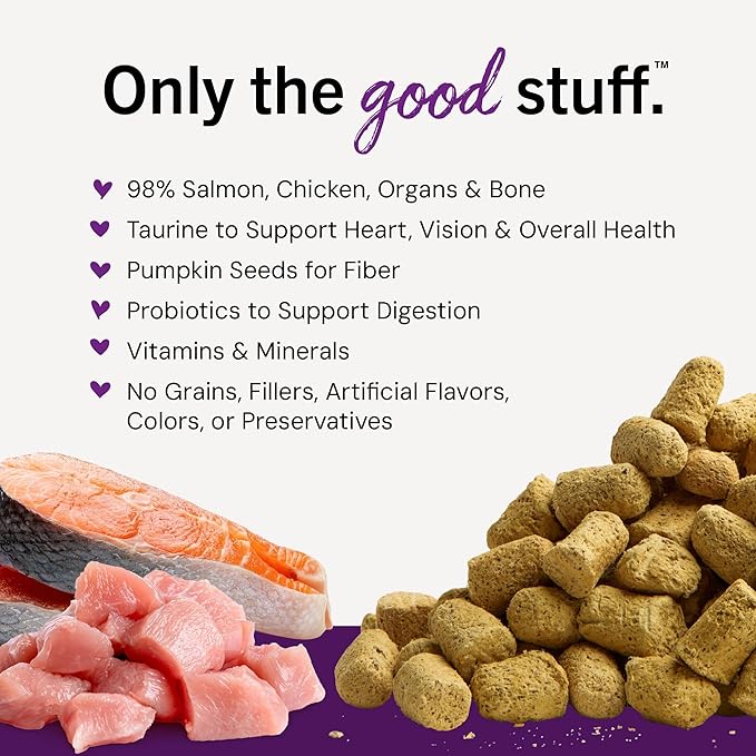 Stella & Chewy's Freeze-Dried Raw Cat Dinner Morsels - Premium Salmon & Chicken Recipe with 98% Wild-Caught & Cage-Free Protein - Natural Grain-Free Cat & Kitten Food - Made in USA - 8 oz