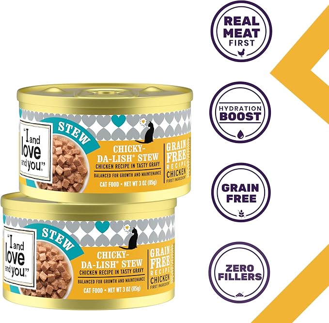 I and love and you Wet Cat Food - Chicky-Da-Lish Stew - Chicken Recipe, Grain Free, Filler Free, 3oz Pack of 24 Cans