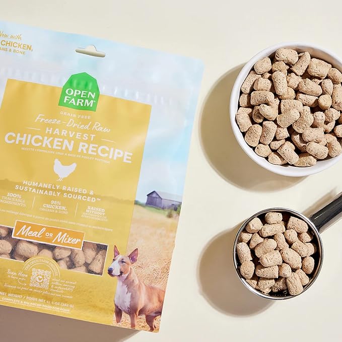 Open Farm, Freeze Dried Raw Dog Food, Morsels with 95% Meat, Organs & Bone, Organic Produce & Superfoods, Complete Meal or Freeze Dried Dog Food Topper, Chicken Recipe, 13.5oz Bag