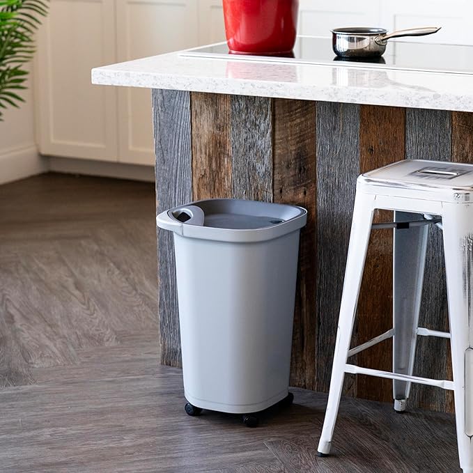 IRIS USA Pet Food Storage Container 25 lbs, Premium 60% Improved Airtight Seal with Air Valve, 2 Cup Scoop, Removable Wheels, Easy to Open - Made in the USA, Gray