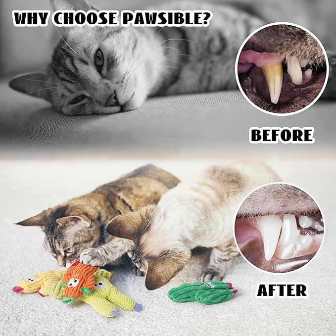 Cat Toys for Indoor Cats, 100% Pure Organic Catnip-Filled Toys Without Cotton, Interactive Cactus Kitten Toy for Anxiety Relief, Soft Cute Teething &Chew Toys, 5 Pack
