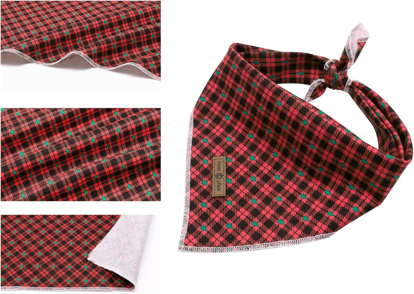 Lionet Paws Reversible Washable Cotton Dog Bandana - Red & Tree Patterns, Adjustable Square Kerchief for Small to Large Dogs