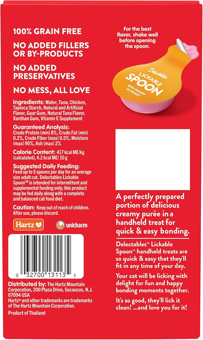 Delectables Lickable Spoon Handheld Wet Cat Treats Made with Real Chicken, Quick & Easy Creamy Puree, Mess Free, Grain-Free, No Added Fillers, No By-Products, No Added Preservatives, Chicken 32ct