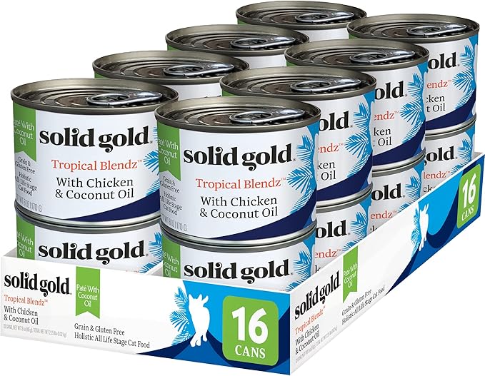 Solid Gold Tropical Blendz Wet Cat Food - Chicken Pate in Coconut Oil - Canned Cat Food, 16 Pack