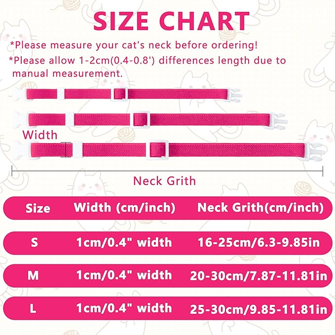 Elastic Cat Collar, Stretch Cat Collar Quick Release, Bright Colors Safety Kitten Collar Adjustable Collar for Kittens, Lightweight Soft Polyester Collars for Boy Girl Cats (Rosered,M)