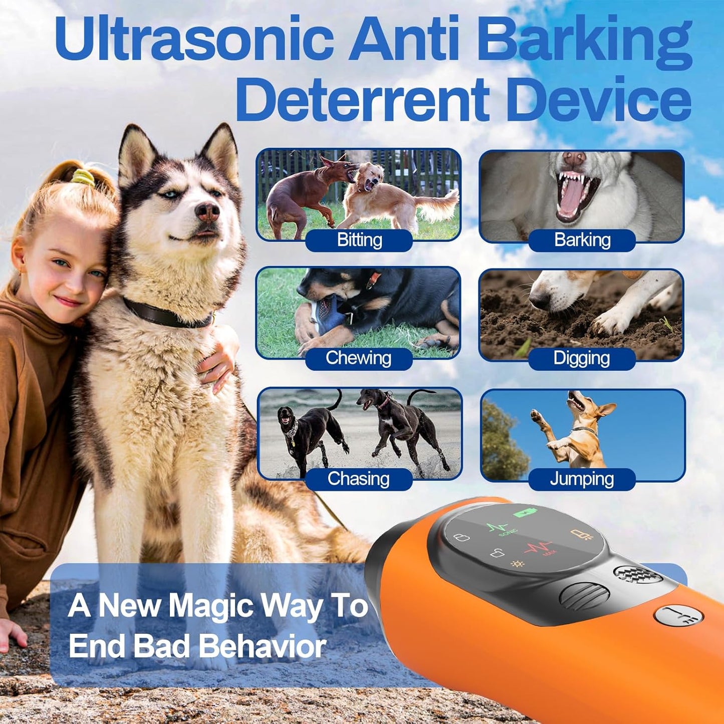 Dog Sonic Bark Deterrents Devices for Own or Neighbor's Dog, 3X Ultrasonic Anti Barking Device for Dogs Bark Deterrent Safe & Effective Stop Dog Barking Device with LED Flashlight Dogs Training Tools