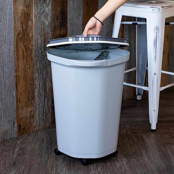 IRIS USA Pet Food Storage Container 25 lbs, Premium 60% Improved Airtight Seal with Air Valve, 2 Cup Scoop, Removable Wheels, Easy to Open - Made in the USA, Gray