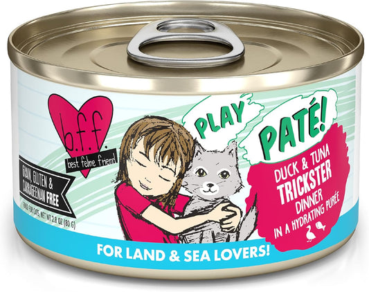 Weruva B.F.F. Play - Best Feline Friend Paté Lovers, Aw Yeah!, Duck & Tuna Trickster with Duck & Tuna, 2.8oz Can (Pack of 12)
